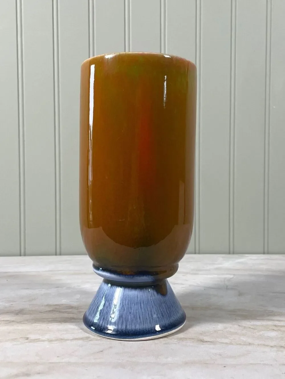 Vintage Glazed Pottery Pedestal Vase 8.5